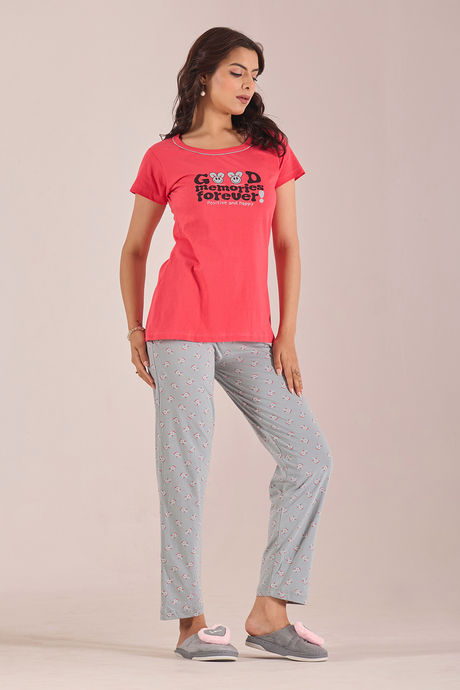 Sweet Moon Knit Cotton Pyjama Set - Lightgrey Peach  — image 4